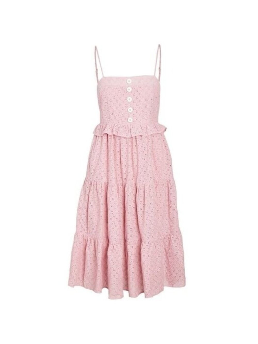 🛍 En Saison Pink Eyelet Tiered Midi Dress Size S